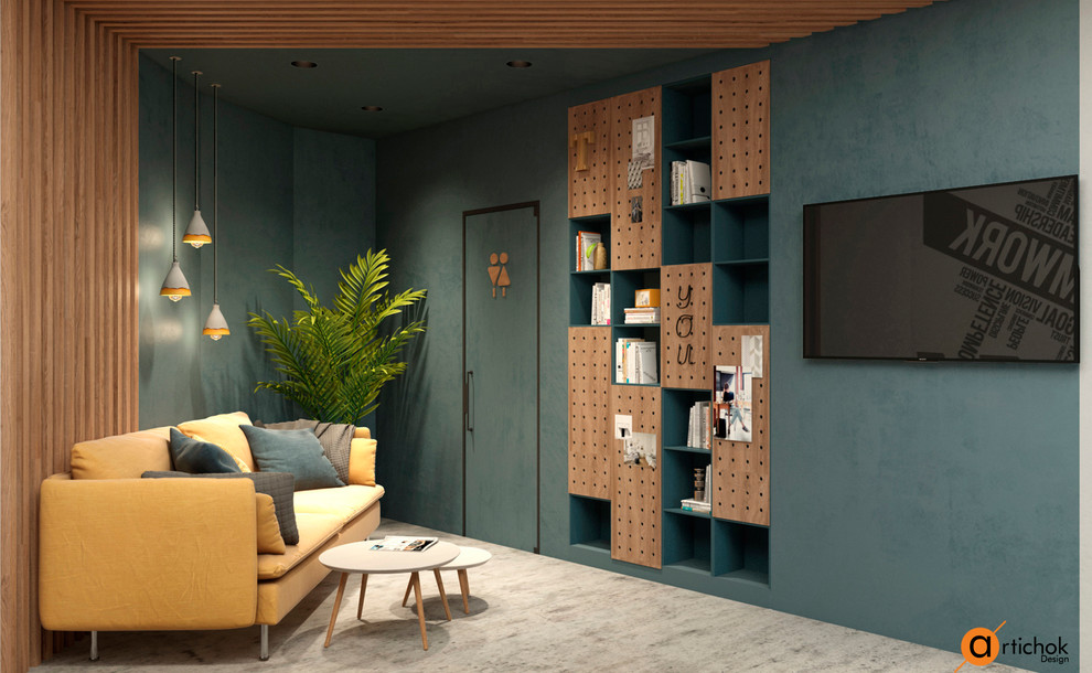 Дизайн зоны ожидания в темно-зелёном цвете