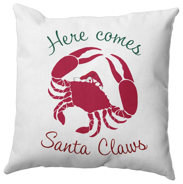 Santa Claws Crab Accent Pillow, Christmas Pink, 18"x18"