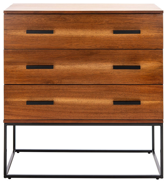 Contemporary Vertical Dresser, Open Metal Frame With 3 Drawers, Brown/Black Traditional