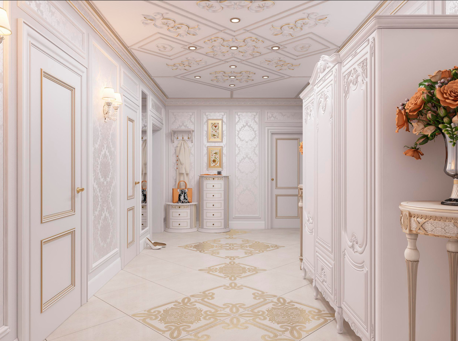 Классический интерьер с элементами греческого стиля