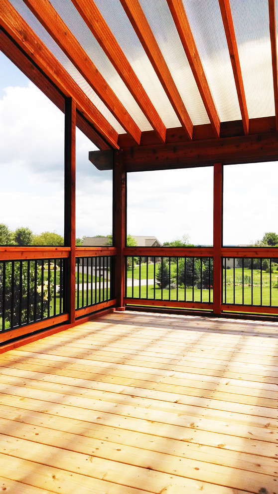 Cedar Pergola covered Cedar deck with Polycarbonate roof - Craftsman ...
