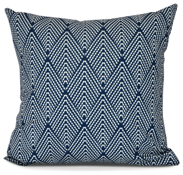 Lifeflor, Geometric Print Outdoor Pillow, Navy Blue Contemporary