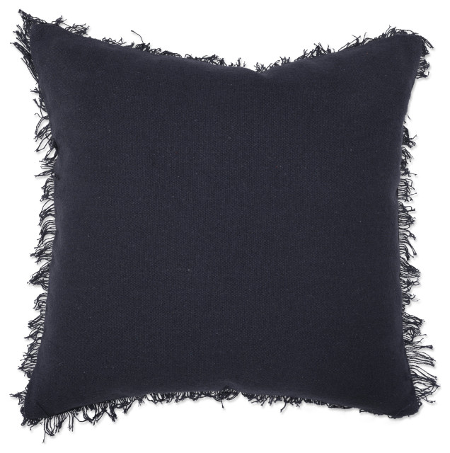 Throw Pillow, Fancy Fringe Navy Blue, 20" x 20", 20 in. L X 20 in. W X 5 in. D Transitional
