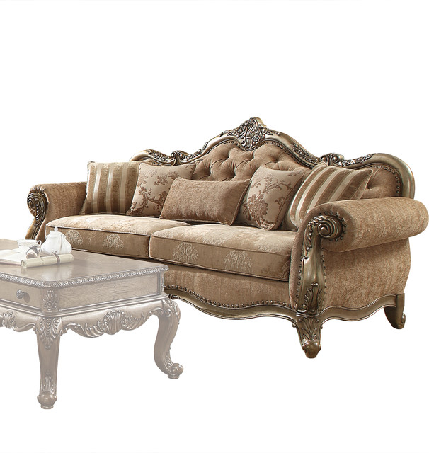 ACME Ragenardus Sofa with 5 Pillows, Fabric and Vintage Oak