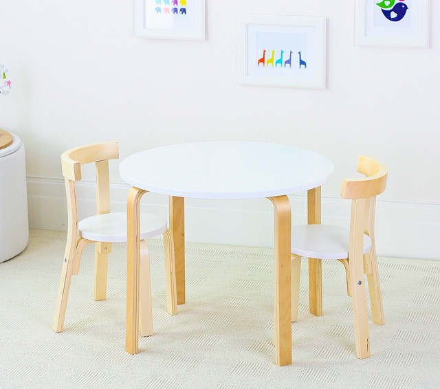 Modern Birch Wood Table & 2 Chairs Set