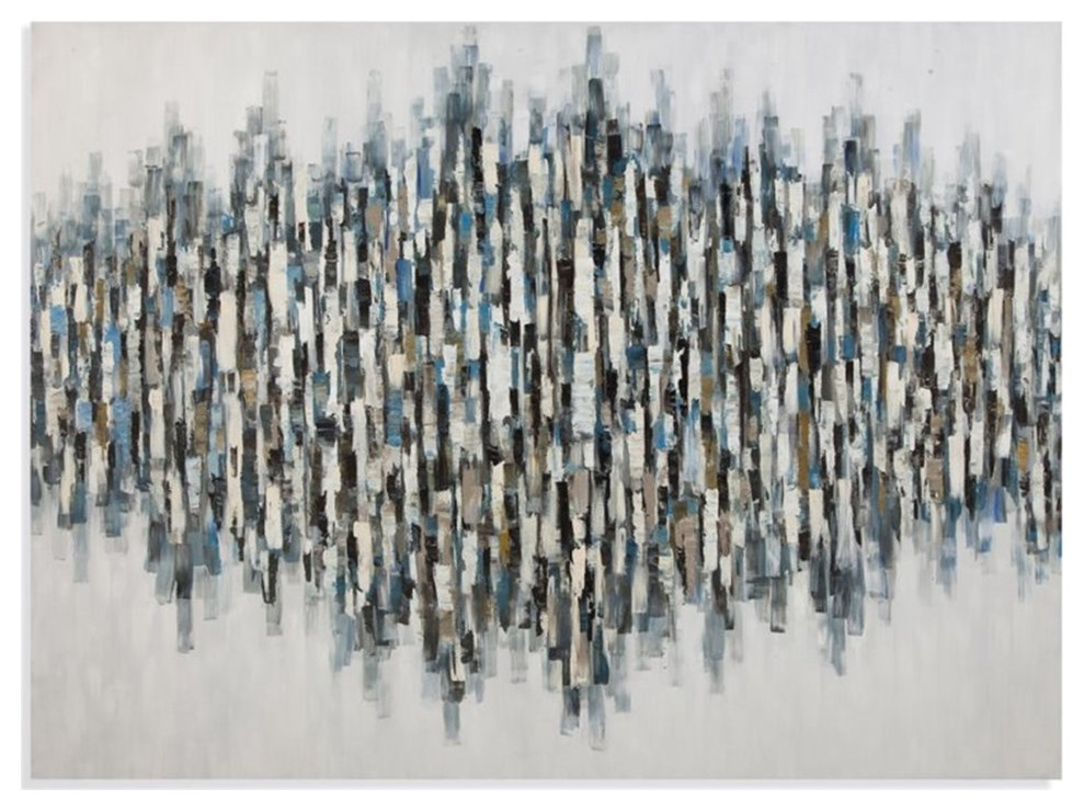 Maklaine Blue Lines Canvas Fabric Wall Art in Black and Brown