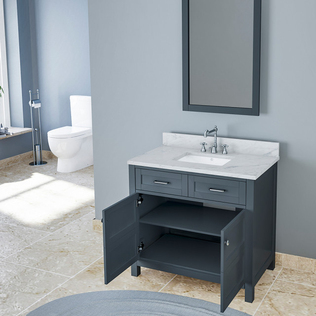 Venice 36" Single Bathroom Vanity Set with 1" Carrera Marble Top ...