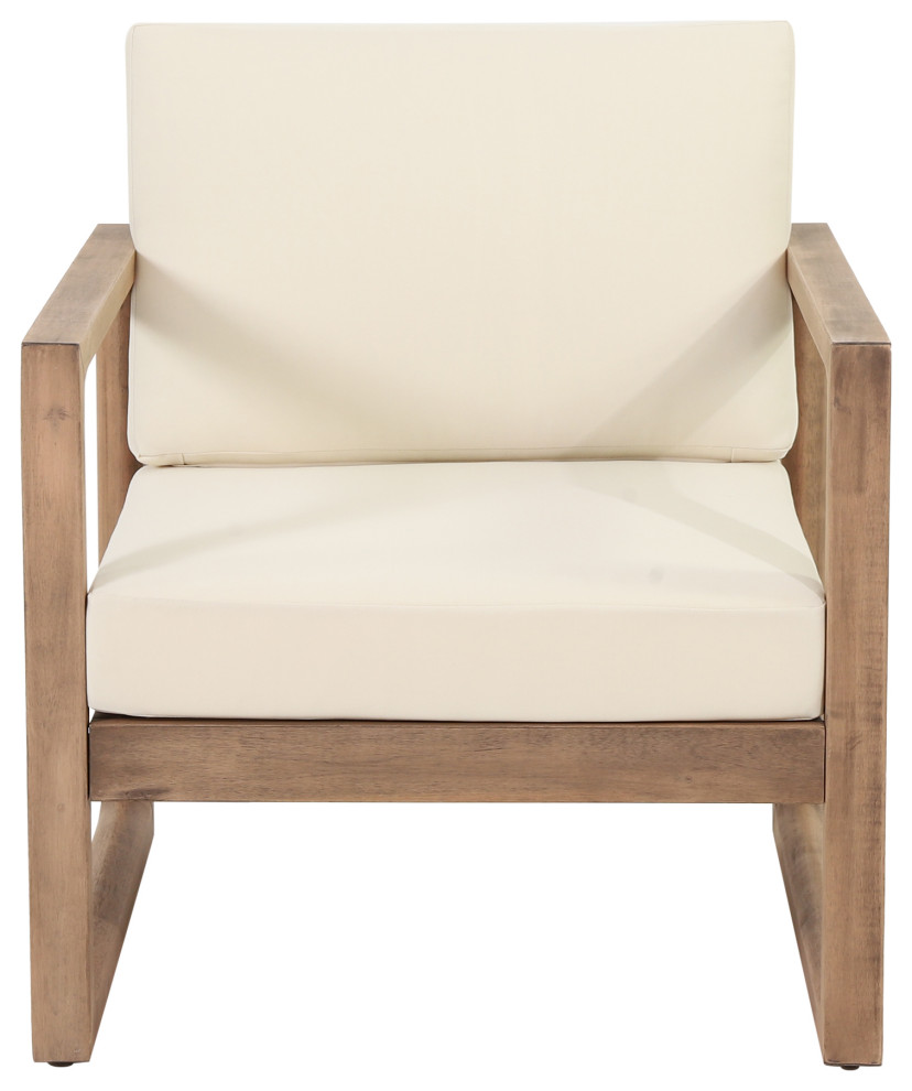 Petteti Outdoor Acacia Wood Club Chair With Cushions, Brown and Beige