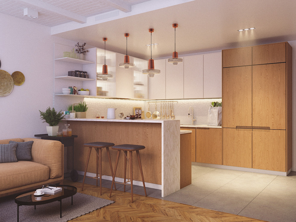 Дизайн-проект квартиры 120 кв.м.  Кухня/гостиная/столовая