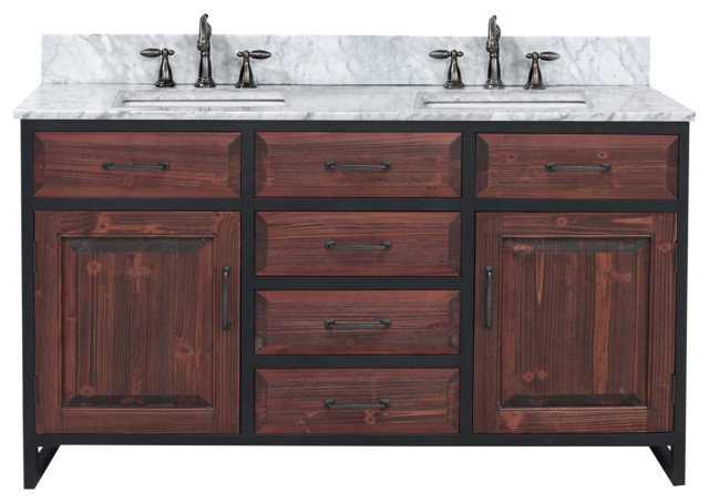 Double Sink Vanity With Carrara White Marble Top With Rectangular Sink Industrial Bathroom Vanities And Sink Consoles By Infurniture Inc