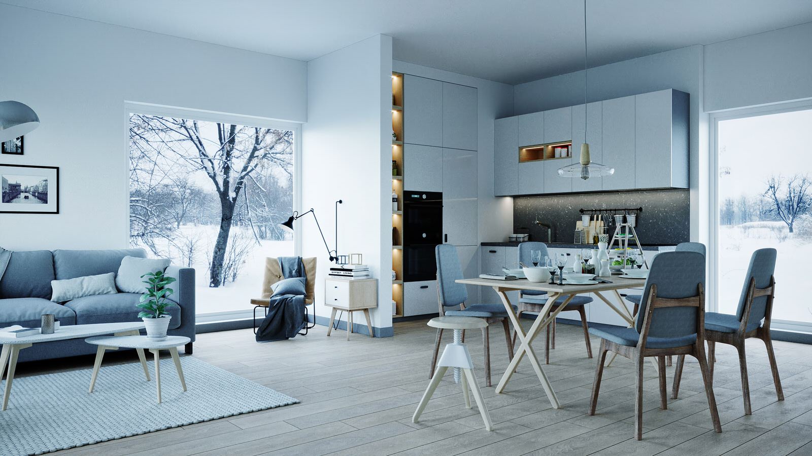 Визуализация гостинной и кухни