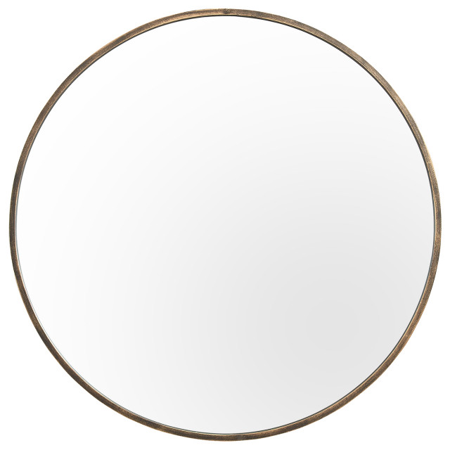 32" Round Metal Framed Mirror Antique Brass Contemporary Mirrors