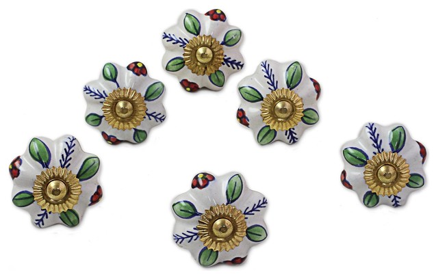 Garden Glamour Ceramic Cabinet Knobs 6 Piece Set Traditional