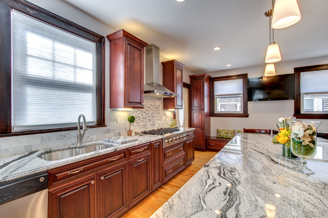 Viscont White granite countertops with Cherry cabinets ...