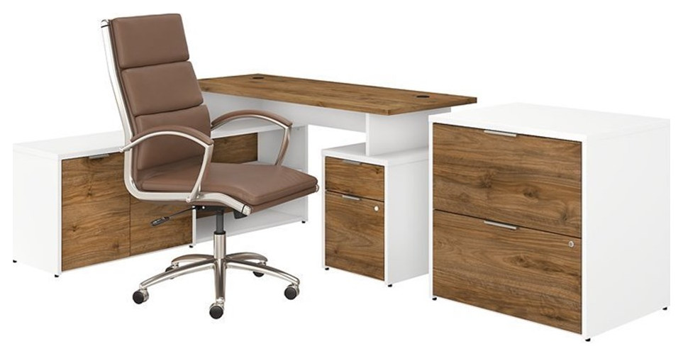 BBF Jamestown Engineered Wood L Desk with File Cabinet in Brown ...