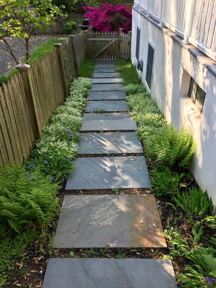 Inspiration for a small contemporary drought-tolerant and shade side yard stone landscaping in Philadelphia.