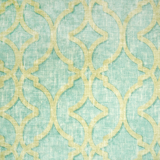 Aqua Blue Teal Geometric Medallion Lattice Print Velvet Suede Upholstery Fabric