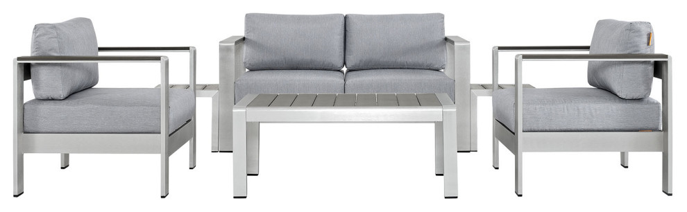 Shore 6-Piece Outdoor Aluminum Sectional Sofa Set, Silver Gray