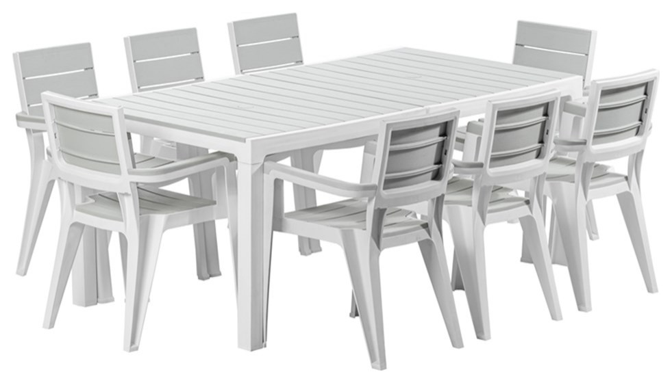 Inval Madeira 8Seat Patio Dining Table and Armchair Set in White/Gray