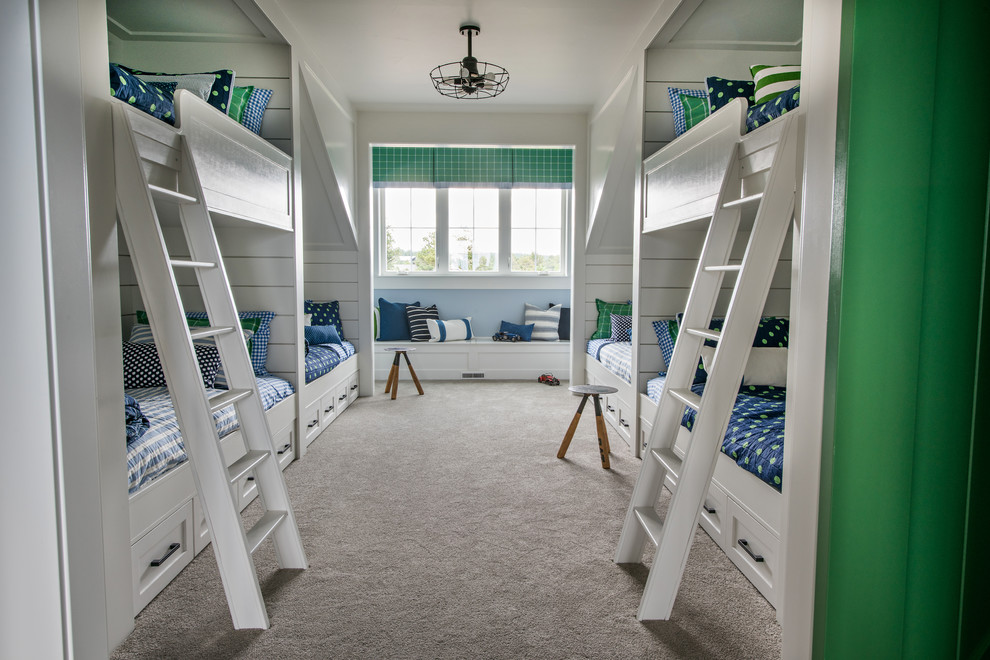 2016 Parade of Homes Colorado Springs - Kids' bedroom - bedroom transitional boy carpeted and gray floor kids' bedroom idea in Denver with blue walls