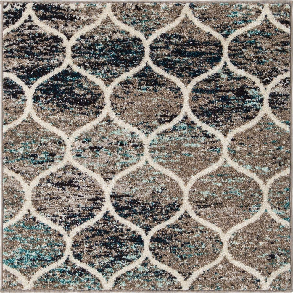 Rug Unique Loom Trellis Frieze Multi and Blue Square 3'0x3'0