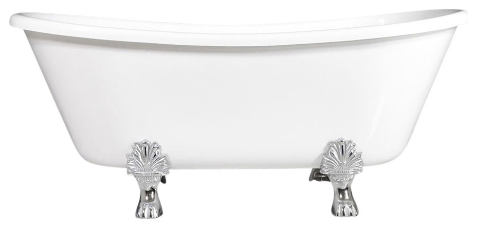 Sansiro Federigo 59" White CoreAcryl Acrylic French Bateau Clawfoot Tub & Drain