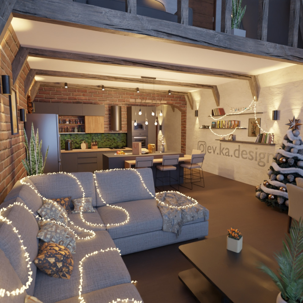 Кухня-гостинная в A-Frame доме