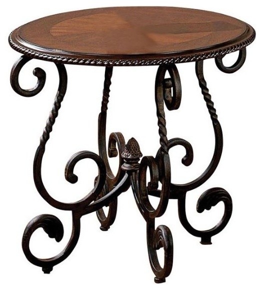 Bowery Hill Metal/Hardwood Solids Cherry End Table in Cherry