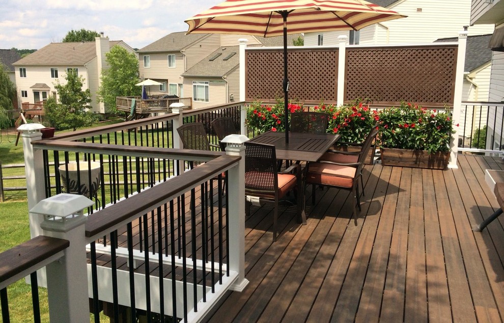 This is an example of a mid-sized arts and crafts backyard deck in Cincinnati with no cover.