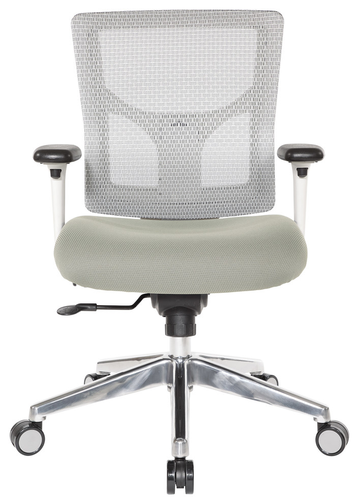 Progrid White Mesh Mid Back Chair With Seat Slider and Gray Fabric Seat