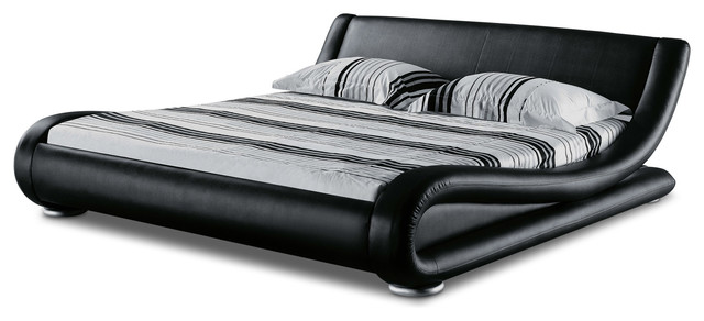Modern Black Leather Platform Marlo Bed, Leather Platform Beds