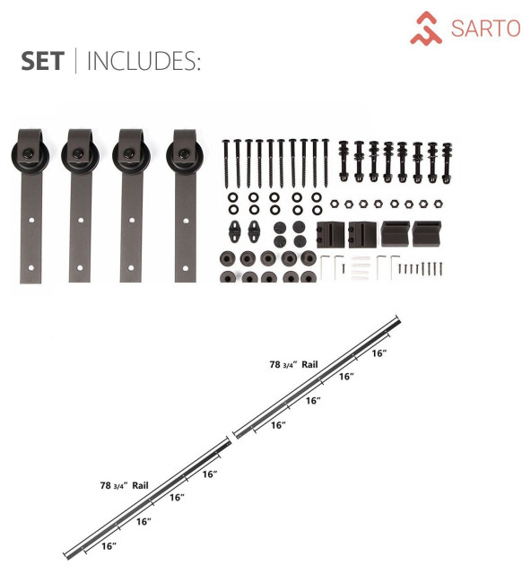 Double Barn Door Ego 5010 Painted Black Oak 13FT Rail Track Set, 84