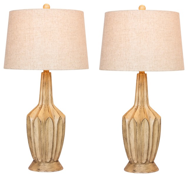 29.5" Fluted Genie Bottle Resin Table Lamps, Beige , Set of 2