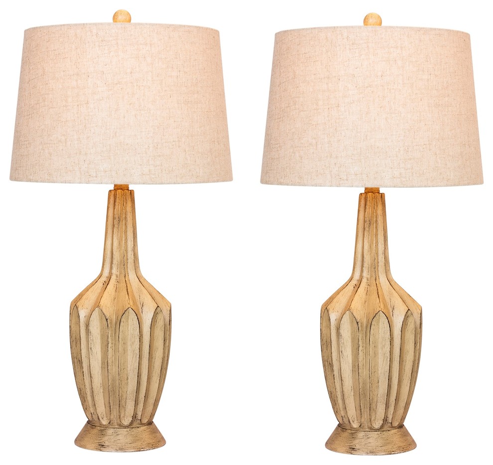 29.5" Fluted Genie Bottle Resin Table Lamps, Beige , Set of 2