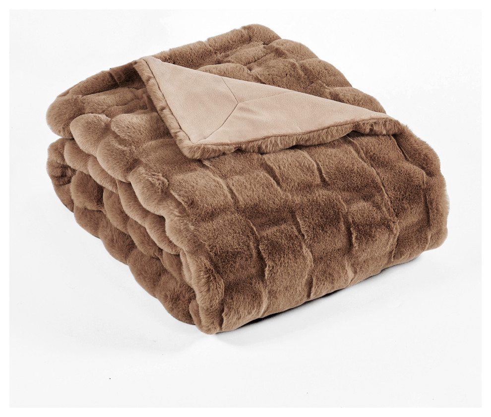 Brick Textured Faux Fur Throw Blanket, Taupe