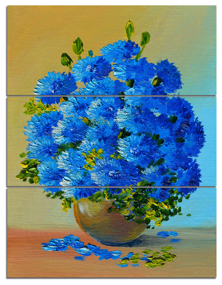 "A Bouquet of Blue Flowers" Canvas Art Print, 3 Panels, 28"x36"