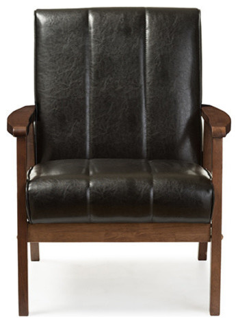Nikko Faux Leather Wooden Lounge Chair, Black
