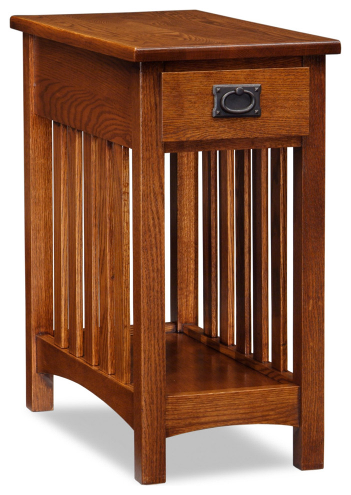 Traditional Mission Side Table, Narrow Design With Drawer & Shelf, Wood