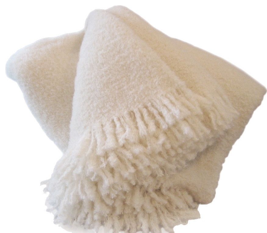 Wool & Angora Mohair Blankets, King/Queen, All Natural Contemporary