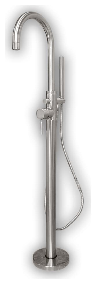 Modern Freestanding Tub Filler Faucet With Shower Wand-Brushed Nickel