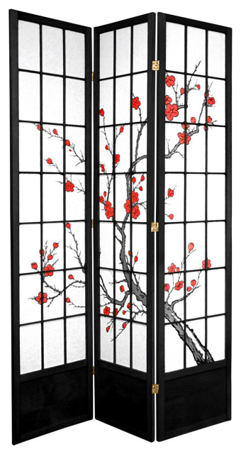 Traditional Room Divider, Rice Paper With Cherry Blossom Print - Asian ...