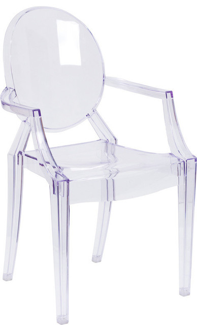 Flash Furniture 19" Plastic Ghost Dining Arm Chair in Transparent Crystal Clear