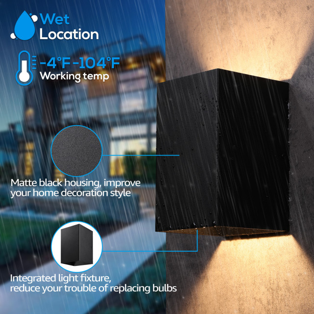 LED Square Up Down Wall Light Outdoor, CRI90+, 3000K Warm White ...