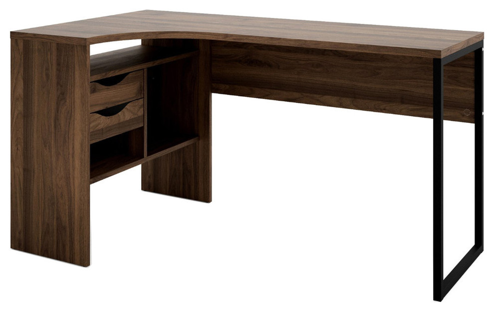 Tvilum Wayland 2 Drawer Corner Writing Desk In Walnut Industrial