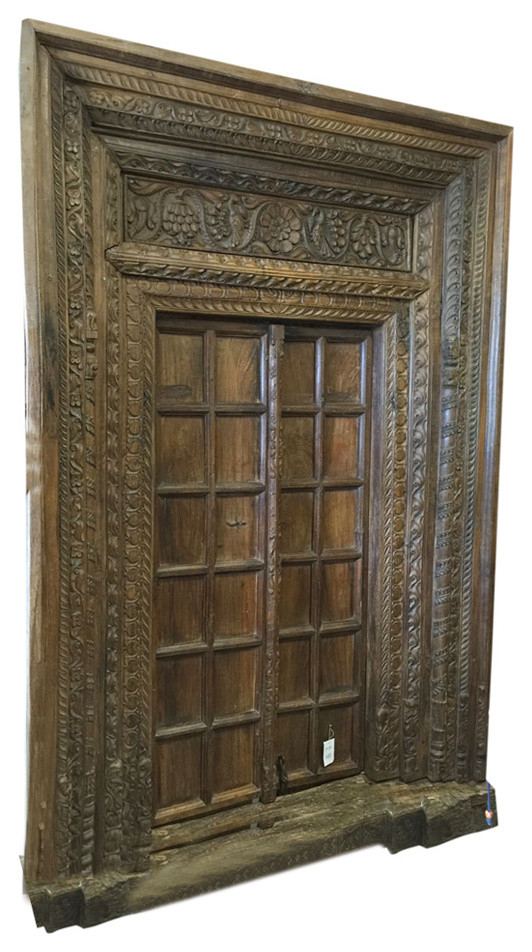 Consigned Antique Hand-Carved Peacock Temple Door