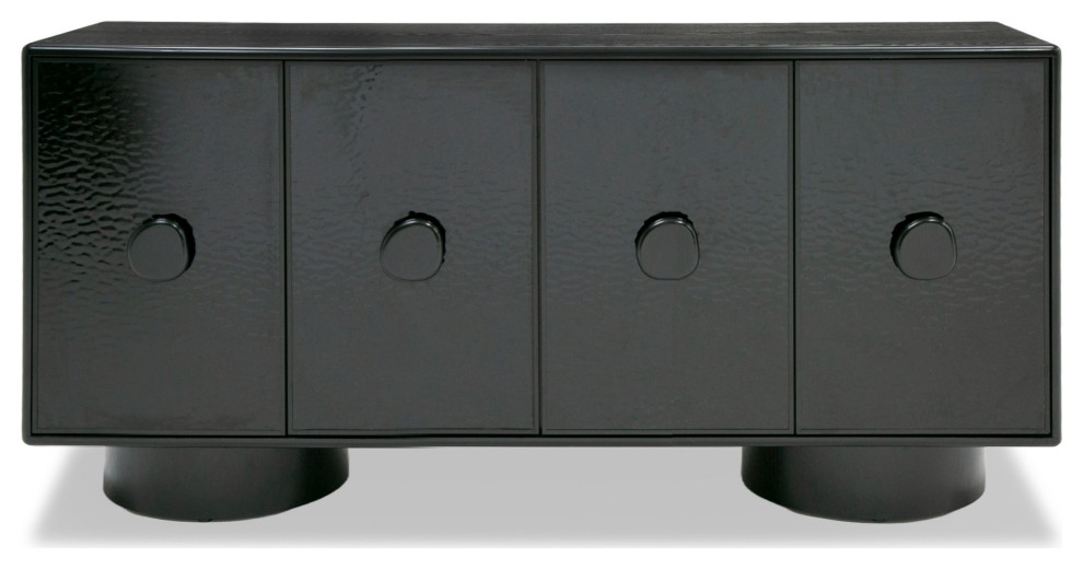 Modrest Calexico Contemporary Black Wave Glass, Black Buffet