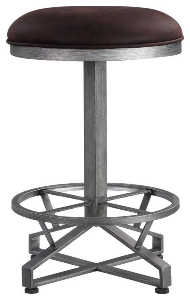 Counter Height Stool, Rustic Brown Fabric and Black Finish Industrial Bar Stools And Counter