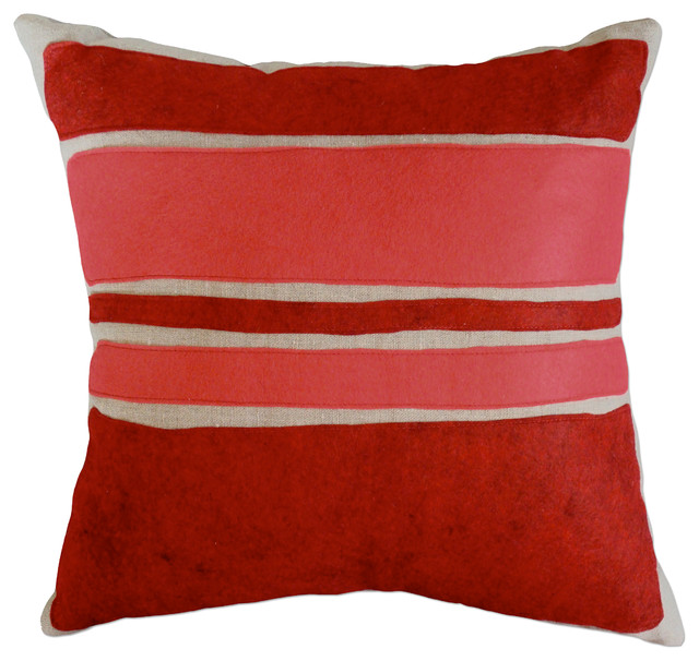 Felt Appliqu&eacute; Linen Pillow - Color Block, Red/Strawberry, 16x16
