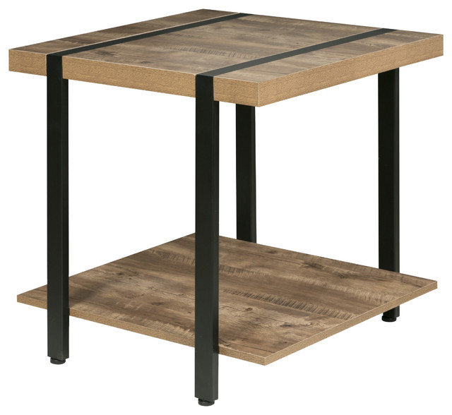 Bourbon Foundry End Table, Wood And Inset Black Steel
