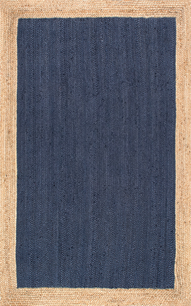 Jute Simple Border Area Rug, Blue, 4'x6'